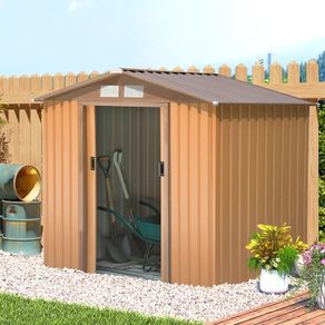 NEW SALE 185H x 213L x 130Wcm Lockable Garden Shed Large Patio Roofed Tool Metal Storage Building Foundation Sheds Box Outdoor Furniture, Yellow