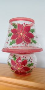 Hand painted Christmas pointsettia candle holder