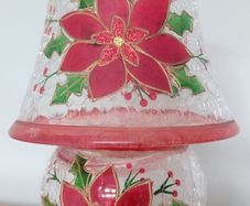 Hand painted Christmas pointsettia candle holder