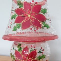 Hand painted Christmas pointsettia candle holder