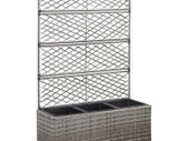 Trellis Raised Bed with 3 Pots 83x30x130 cm Poly Rattan Grey