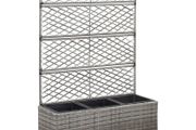 Trellis Raised Bed with 3 Pots 83x30x130 cm Poly Rattan Grey