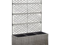 main image for ad Trellis Raised Bed with 3 Pots 83x30x130 cm Poly Rattan Grey