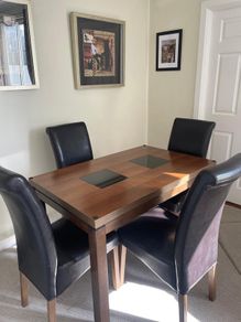 Solid Wood Dining Table + 4 Black Chairs