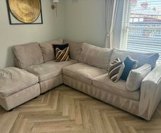 Cream Corner Sofa with Chaise & Matching Footstool