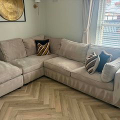 Cream Corner Sofa with Chaise & Matching Footstool