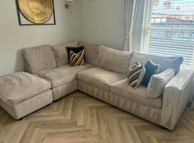 Cream Corner Sofa with Chaise & Matching Footstool