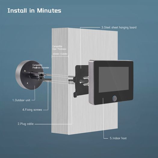 Smart Home Office Business Peephole Doorbell Camera Wifi 4.3 Inch Video Door Bell Intercom With 720P 140 Camera Night PIR Tuya APP