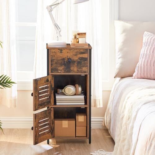 Chest of Drawers: Cabinet with Drawer and Adjustable Shelf, Side Cabinet, Bedside Cabinet, Telephone Table, Slatted Door, Hallway Cabinet, Living Room, Bedroom, Office, Hallway, Vintage