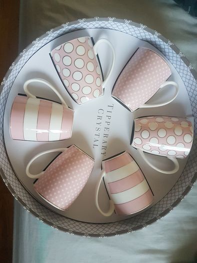 PRICE REDUCED FROM 50 >>>> Set of 6 Bone China Mugs - Spots & Stripes Party Pack