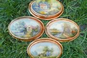 Vintage four oval wooden bubble convex dome wall painting, painting wall oval frame 6,3" x 4,3" 50 each