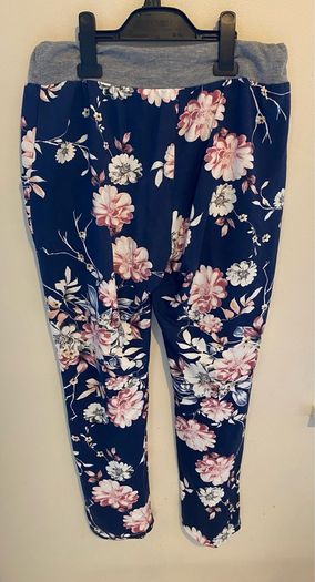 Italian Boutique Navy Blue Floral Drawstring Joggers Size UK 14-16