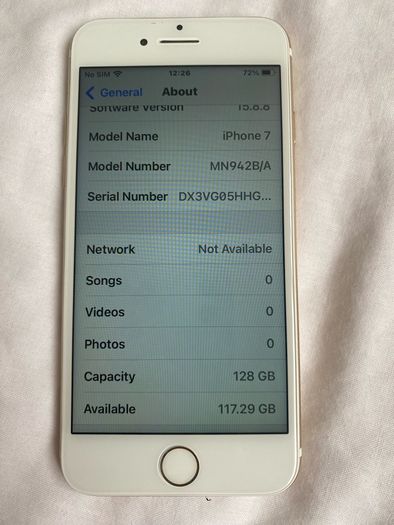 iPhone7, 128gb, Sim Free, White and Gold, Battery Health 100%