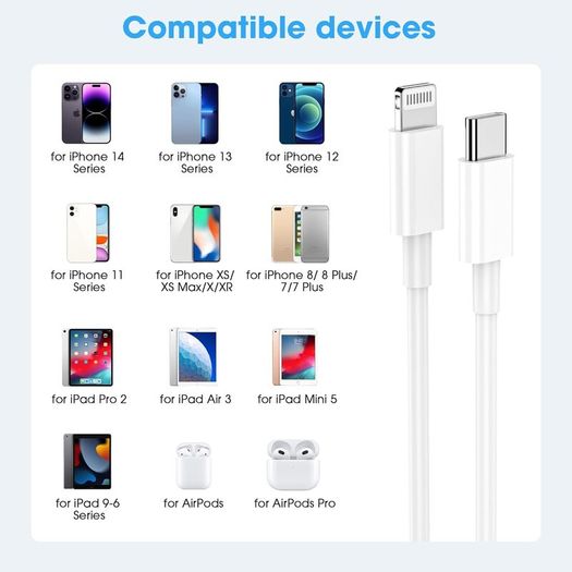 USB C to Lightning Cable 2Pack 1M +2M MFi Certified, Fast Charging USB C iPhone Charger Cable Lead for Apple iPhone 14 13 12 11 Pro Max X XR XS 8 Plus, for iPad- Type C to Lightning Cable