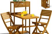 Table and chairs  set  2 shelves Weatherproof Foldable Wooden FSC Certified 160kg Load Capacity 94x61x117cm Garden Balcony Terrace 3 Piece Balcony Furniture