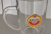 Vintage Amstel Bier Pint Tankard Glass 20oz - ARC France 1980s Flat Top D-Handle (23cm)