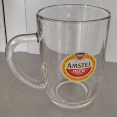 Vintage Amstel Bier Pint Tankard Glass 20oz - ARC France 1980s Flat Top D-Handle (23cm)
