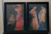 Vintage pair of framed oil on paper "Spanish dancers" by J.Dunne