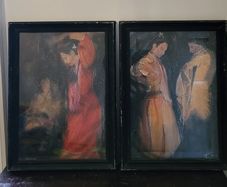 Vintage pair of framed oil on paper "Spanish dancers" by J.Dunne