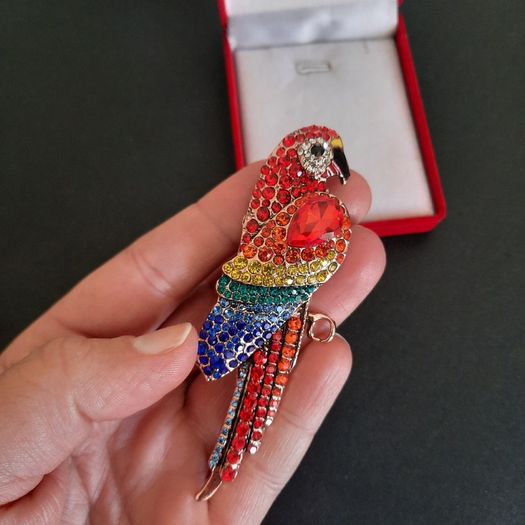 Large Rhinestone Crystals Parrot Brooch Tropical Bird Clothing Accessories Pin Sparkling Multicolored Jewellery