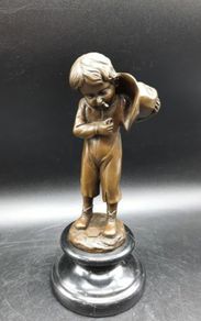 Smoking Boy With Hat - Bronze, Marble (Signed)