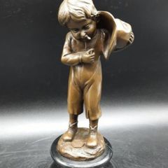 Smoking Boy With Hat - Bronze, Marble (Signed)