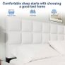 King Bed Frame, Easy Assembly, Sturdy Wooden Slat Support, Upholstered Platform with Headboard, No Box Spring Needed, White King Bed 150x200 Image 5