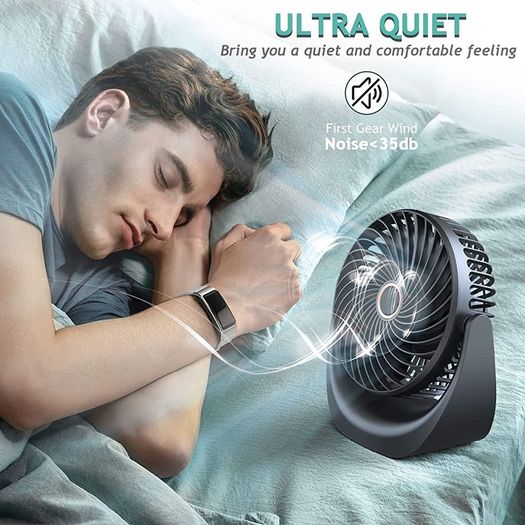 USB Desk Fan, Small Personal Fan,Table Fan Rechargeable 4000mAh Battery,5 Speed Silent Bed Fans with 360 Degree Rotatable Strong Airflow (FREE POSTAGE)