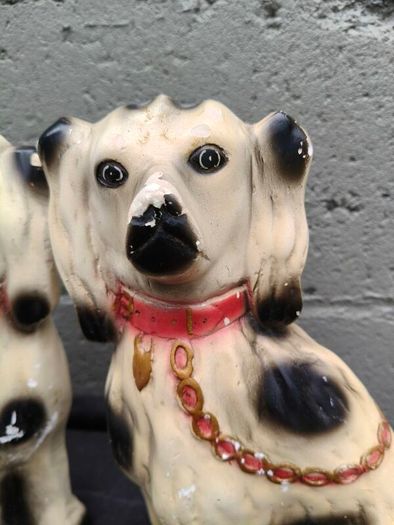 2 x Vintage Chalkware Dogs
