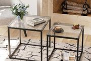 Coffee Table, Set of 2, Modern Living Room Table, Glass Coffee Table, Small, Side Table, Sofa Table, Coffee Table for Living Room, Bedroom, Office, 50/45 cm, Black
