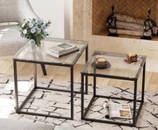 Coffee Table, Set of 2, Modern Living Room Table, Glass Coffee Table, Small, Side Table, Sofa Table, Coffee Table for Living Room, Bedroom, Office, 50/45 cm, Black