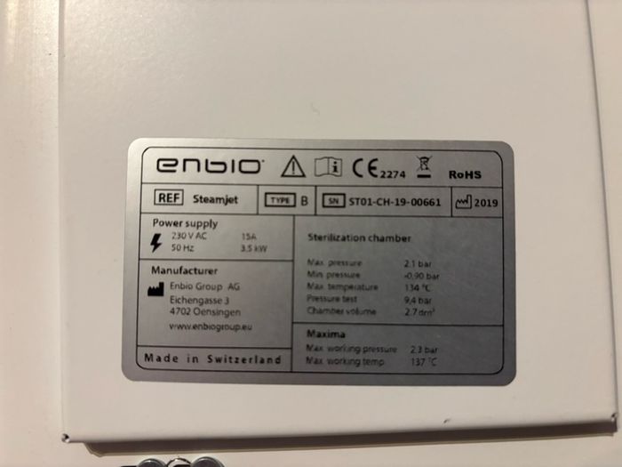 Enbio S / Steamjet Class B Medical Grade Autoclave Sterilizer