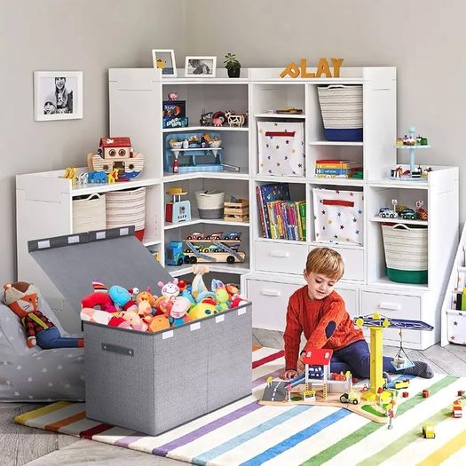Toy Storage Box, 81L Foldable Kids Toy Chests & Boxes for Boys Girls,Toy Storage Organiser with Flip-top Lid, Childrens Storage Box for Clothes, Bedroom,Playroom, Kindergarten,Grey