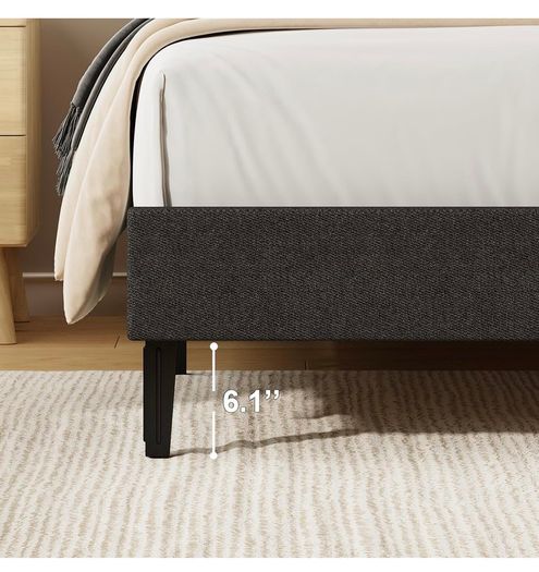 Single Bed Frame, 90 x 190 cm, with Adjustable Upholstered Headboard, Heavy Duty 256kg Weight Capacity, Easy Assembly, No Box Spring Needed, Grey