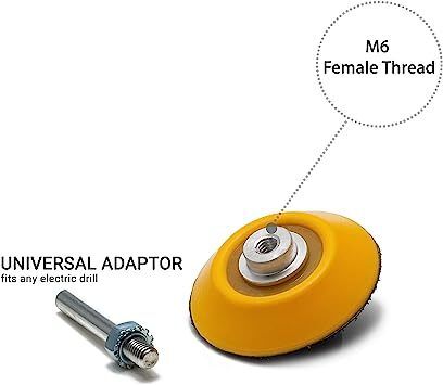 Glass Polish 12001 | Hook and Loop Backing Pad, Spindle Pad for Drill | Thread M6 with Universal Drill attachment | 50mm
