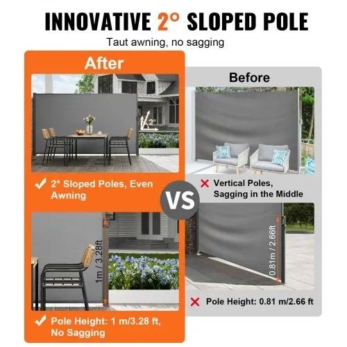 Retractable Side Awning, 71''x 118'' Outdoor Privacy Screen, 180g Polyester Water-proof Retractable Patio Screen, UV 30+ Room Divider
