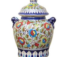 Handmade and Hand Painted Large Ceramic Jar with Lid, Chinese Style Jar | Warehouse Clearance | Massive Discount | Bargain prices