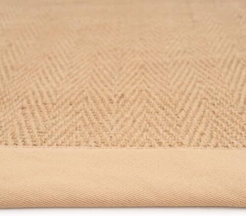 Natural Sustainable Beige Cotton Border Herringbone Jute Area Rug Soft Durable Flatweave Mat Sisal Living Room Entrance Kitchen Hallway Carpet Rugs 160cm x 230cm