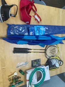 Box delta kite, badminton set, dog collar medium size x2 etc