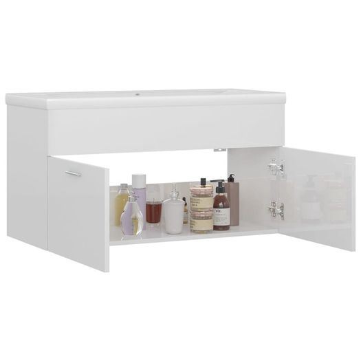 Sink Cabinet with Built-in Basin High Gloss White Chipboard