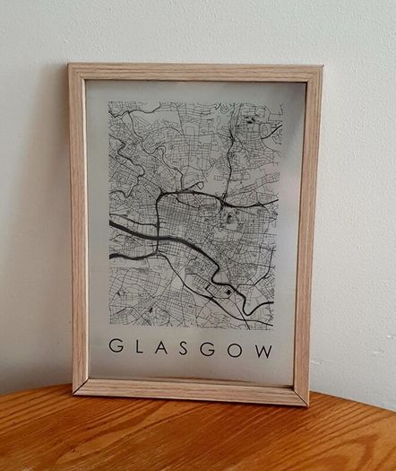 Glasgow Map Print - Framed - Minimalist Style