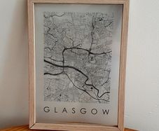 Glasgow Map Print - Framed - Minimalist Style