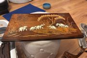 Vintage Indian Rosewood Inlay Wall Plaque - Elephant Procession Marquetry Art