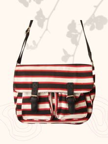 Red Stripe Satchel College Student Crossbody With Buckle Detail