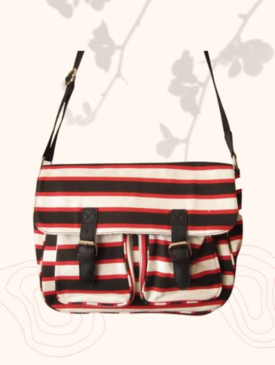 Red Stripe Satchel College Student Crossbody With Buckle Detail