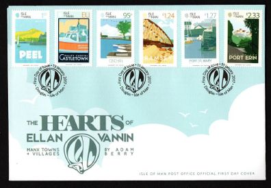 2017 Isle of Man The Hearts of Ellan Vannin, Manx Towns and Villages by Adam Berry Commemorative Stamps First Day Cover (FDC)