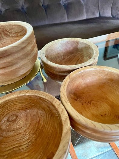 Rare Set 6 Rustic Irish Wood Turned Beehive Style Bowls Retos Shannon 1970s