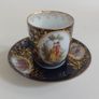 Stunning Antique Alt Wien Old Vienna or Augarten Porcelain Manufactory Hand Painted and Hand Gilded Small Coffee Can and Matching Saucer, with the Authentic Bindenschild Shield Backstamps Image 6