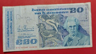 Irish 1990 "YEATS" Twenty pound note in .Fine condition