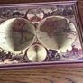 1980s Reproduction gold foil decorative map featuring double hemisphere framed Image 5